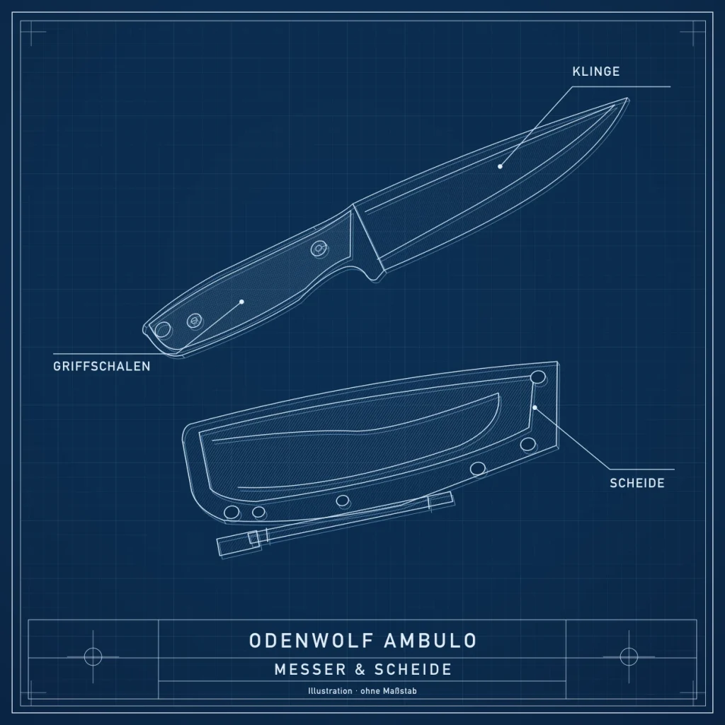 Odenwolf Ambulo – Blaupause mit Messer und Scheide